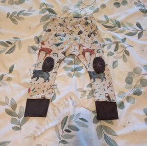 Alpine baby Woodland Animal Print Baby Leggings with Brown Knee Patches Bear Fox